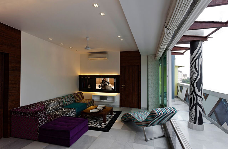 White Shaded Living Room With Colorful Interior by Chaitali D Parikh Living-room Contemporary | Interior Design Photos & Ideas
