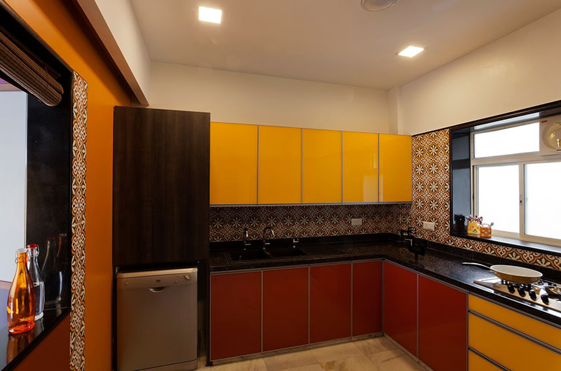 Yellow And Rufous Shaded L Shape Kitchen by Chaitali D Parikh Modular-kitchen Modern | Interior Design Photos & Ideas