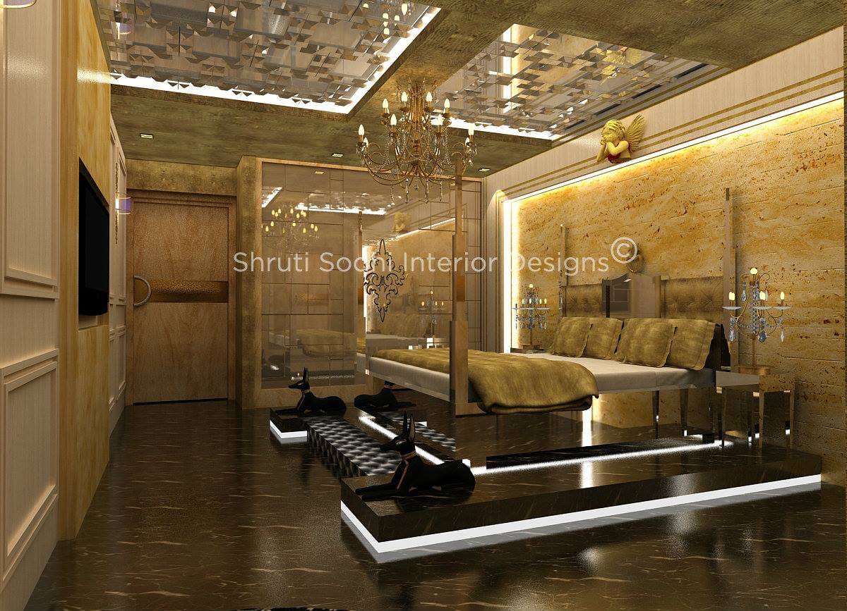 Luxury Design Bedroom With Black Marble Floor Design And Chandelier by Shruti Sodhi Bedroom Modern | Interior Design Photos & Ideas