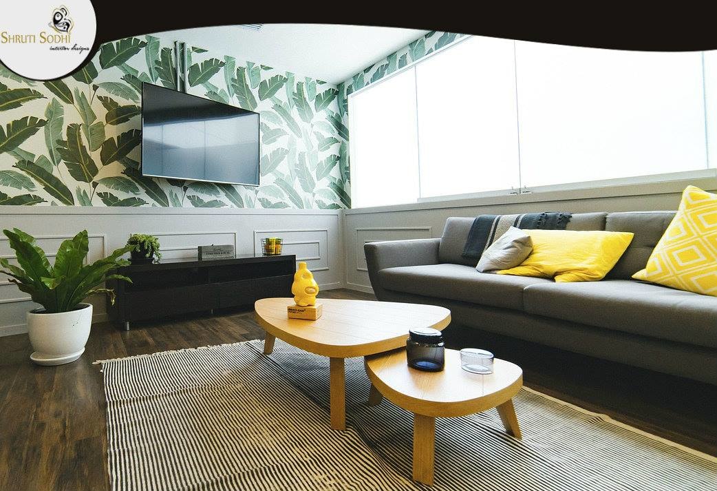 Green On the Wall by Shruti Sodhi Living-room Contemporary | Interior Design Photos & Ideas
