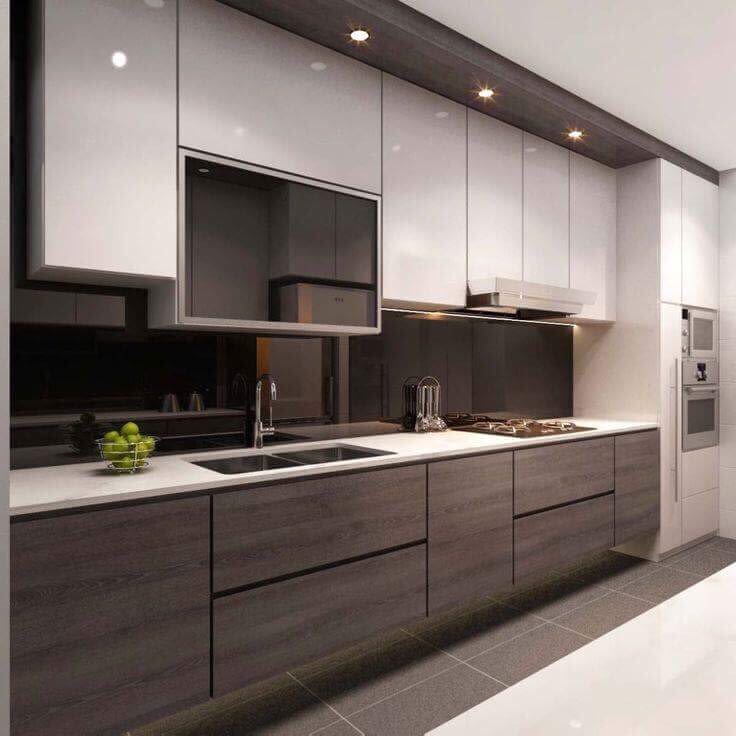 Modern Modular Kitchen With Wooden Cabinets by Saurabh Garg Modular-kitchen Modern | Interior Design Photos & Ideas
