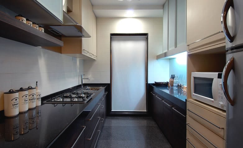 Parallel Modular Kitchen With Black Shade Cabinets by Jeetan Ranpura Modular-kitchen Contemporary | Interior Design Photos & Ideas