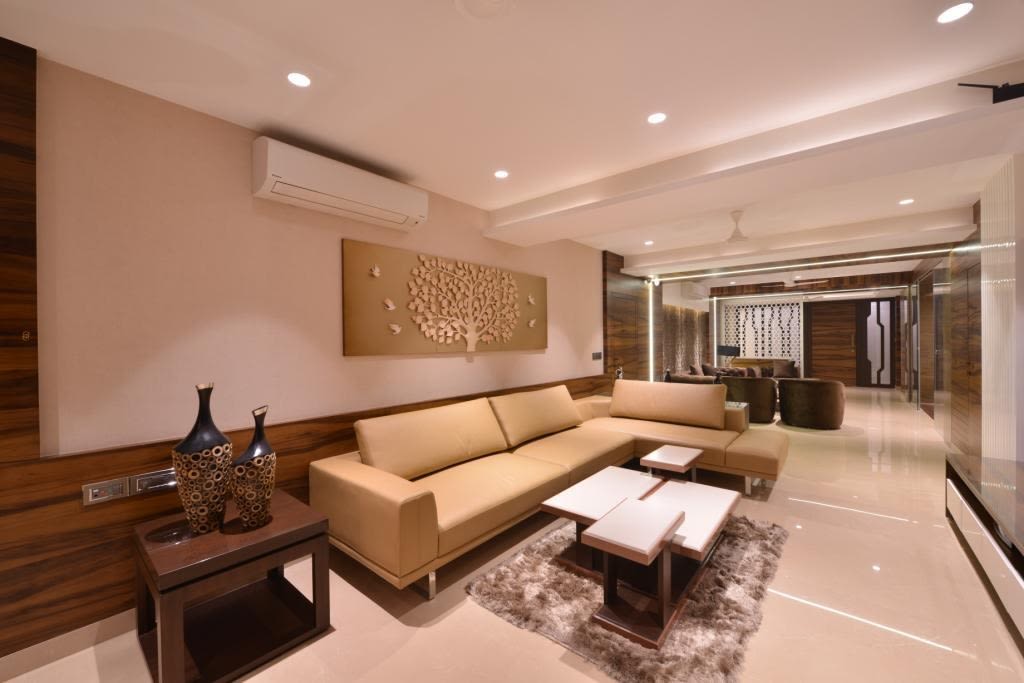 Spacious Living Room With Wall Decor by Jeetan Ranpura Living-room Contemporary | Interior Design Photos & Ideas