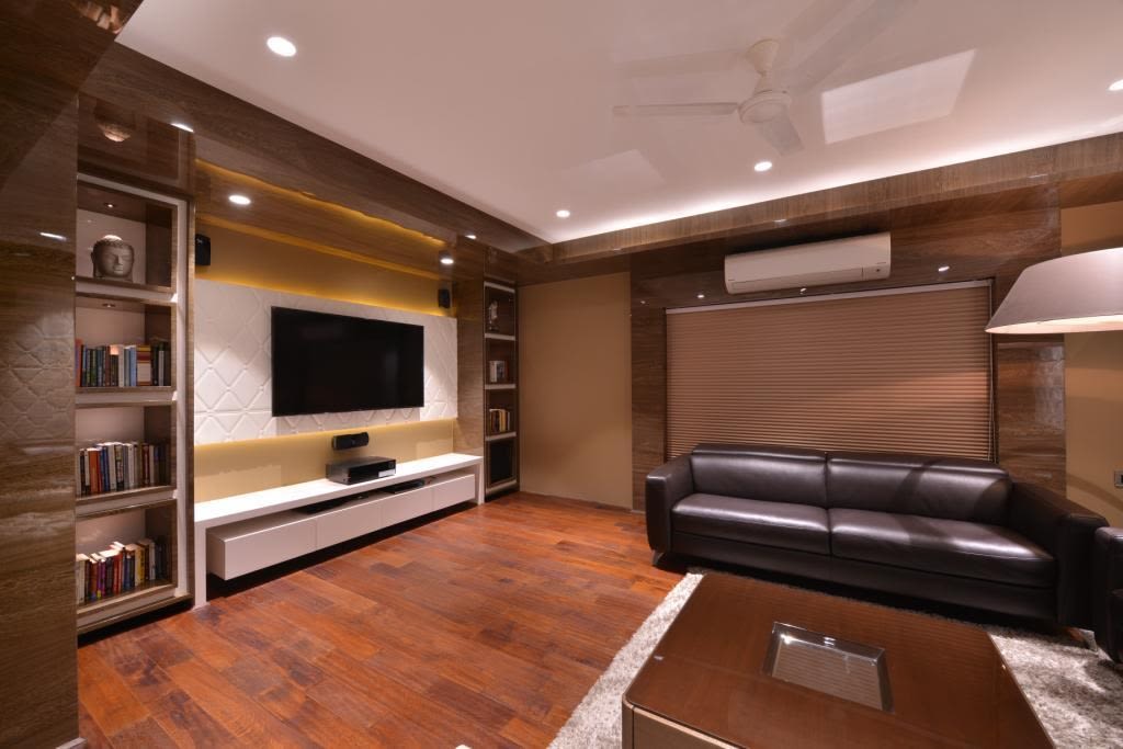 Spacious Living Room With Black Sofas by Jeetan Ranpura Living-room Contemporary | Interior Design Photos & Ideas