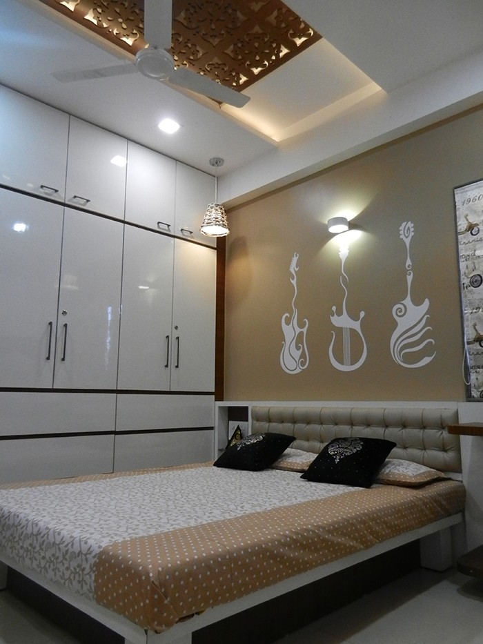Bedroom With Wall Design by Jigar Patel Bedroom | Interior Design Photos & Ideas