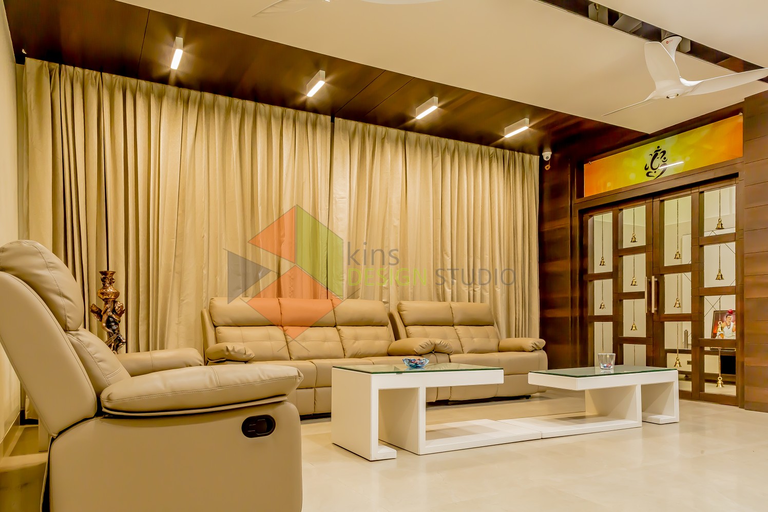 Living room with cream sofa false ceiling by Kinnera Naresh Living-room Modern | Interior Design Photos & Ideas