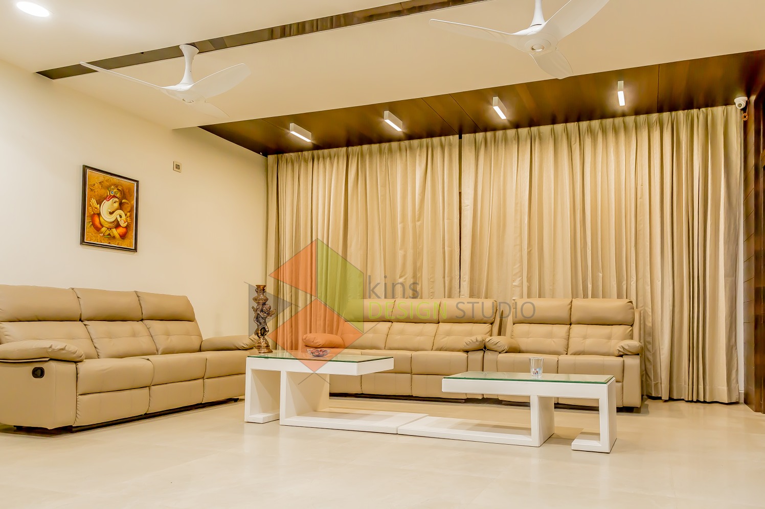 Living Room With Cream Leather Sofas by Kinnera Naresh Living-room Contemporary | Interior Design Photos & Ideas