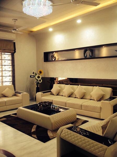 Living Room With Brown Finely Stitched Sofas by Ravi Gulati Living-room Contemporary | Interior Design Photos & Ideas