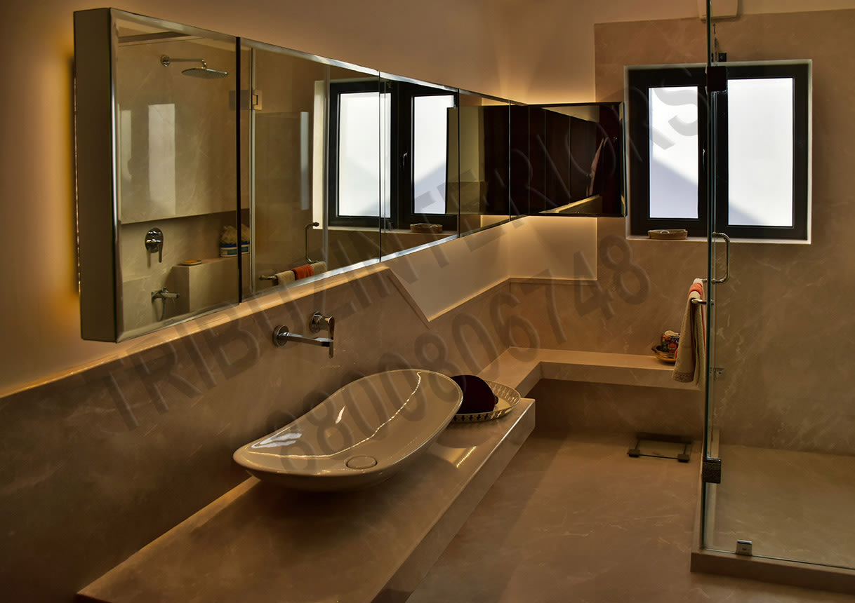 Subtle Themed Bathroom With Designer Washbasin and Marble Floor by Tribuz Interiors Pvt. Ltd. Bathroom Modern | Interior Design Photos & Ideas