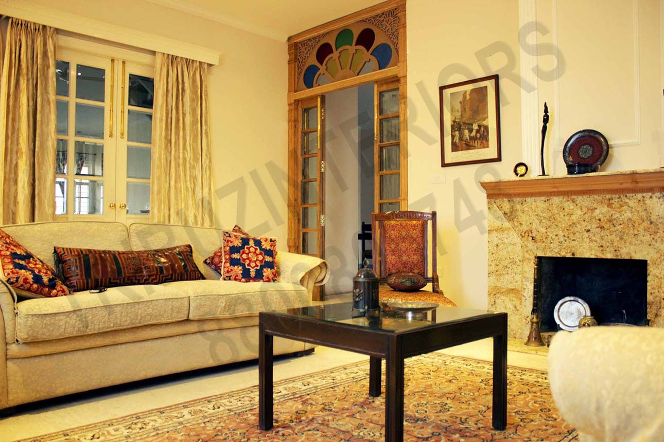 Vintage Look Living Room With Fabric sofa And Wooden Centre Table by Tribuz Interiors Pvt. Ltd. Living-room Vintage | Interior Design Photos & Ideas