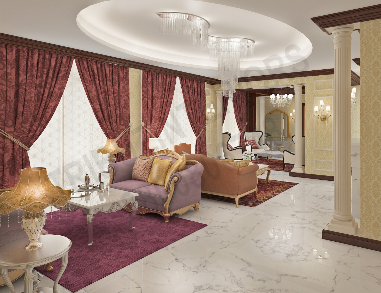 Lavish Style Living Room With Chandelier And Beautiful Sofa set by Tribuz Interiors Pvt. Ltd. Living-room Vintage | Interior Design Photos & Ideas