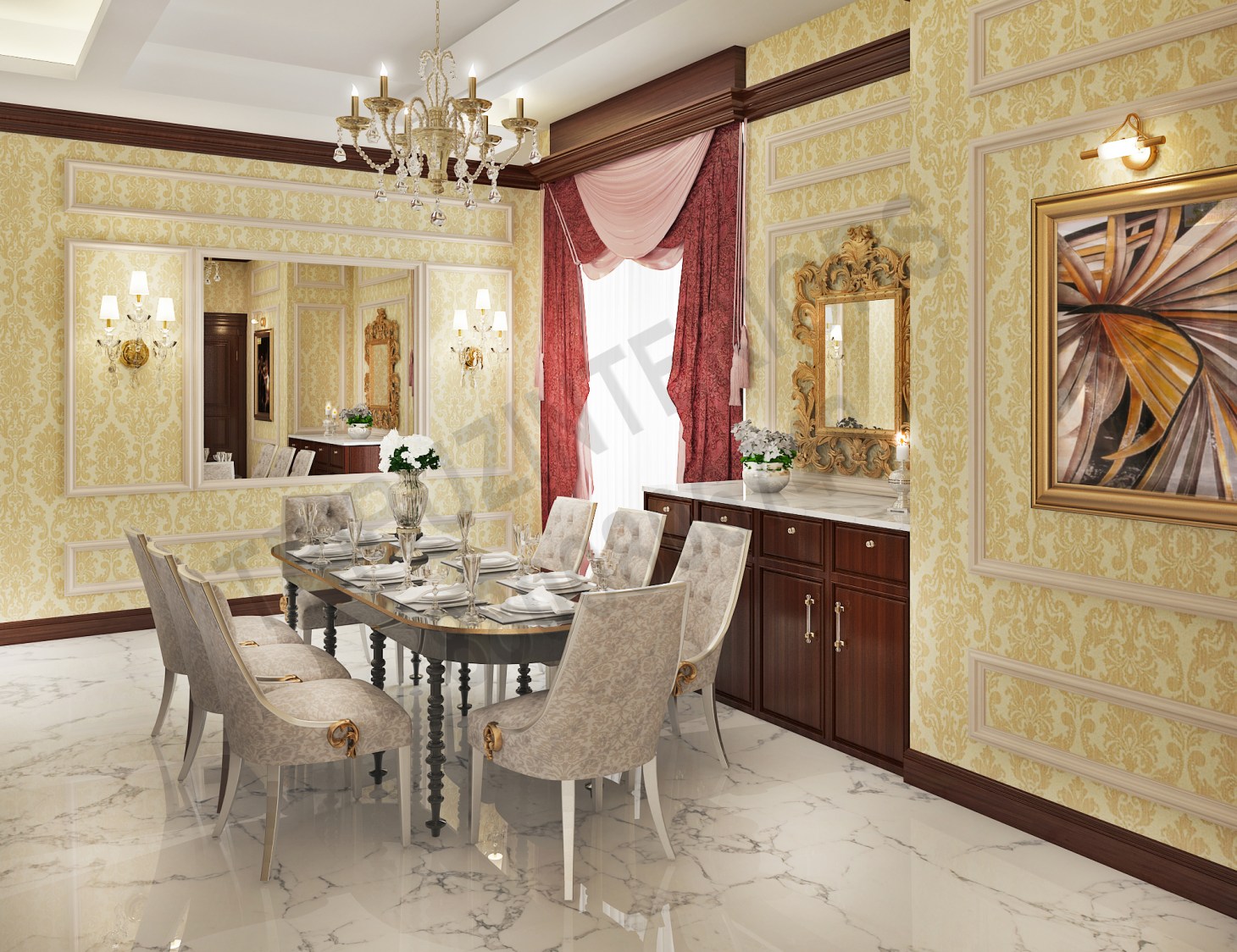 Lavish Dining Room With Beautiful Dining Set And Wall Art by Tribuz Interiors Pvt. Ltd. Dining-room Vintage | Interior Design Photos & Ideas