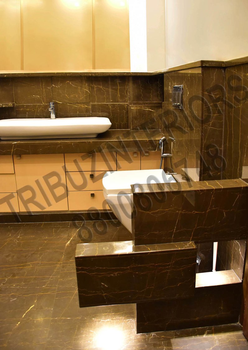 Bathroom With Marble Floor And Marble Finish Wall by Tribuz Interiors Pvt. Ltd. Bathroom Contemporary | Interior Design Photos & Ideas
