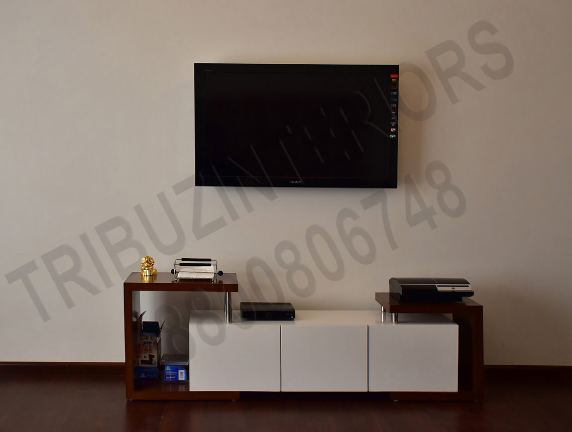 Living Room With Designer TV Unit And Wooden Floor by Tribuz Interiors Pvt. Ltd. Living-room Contemporary | Interior Design Photos & Ideas