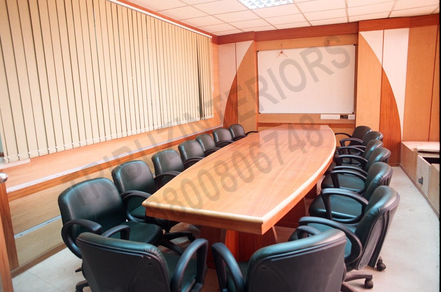 Meeting Room With Wooden Table And Black Chair by Tribuz Interiors Pvt. Ltd. Modern | Interior Design Photos & Ideas