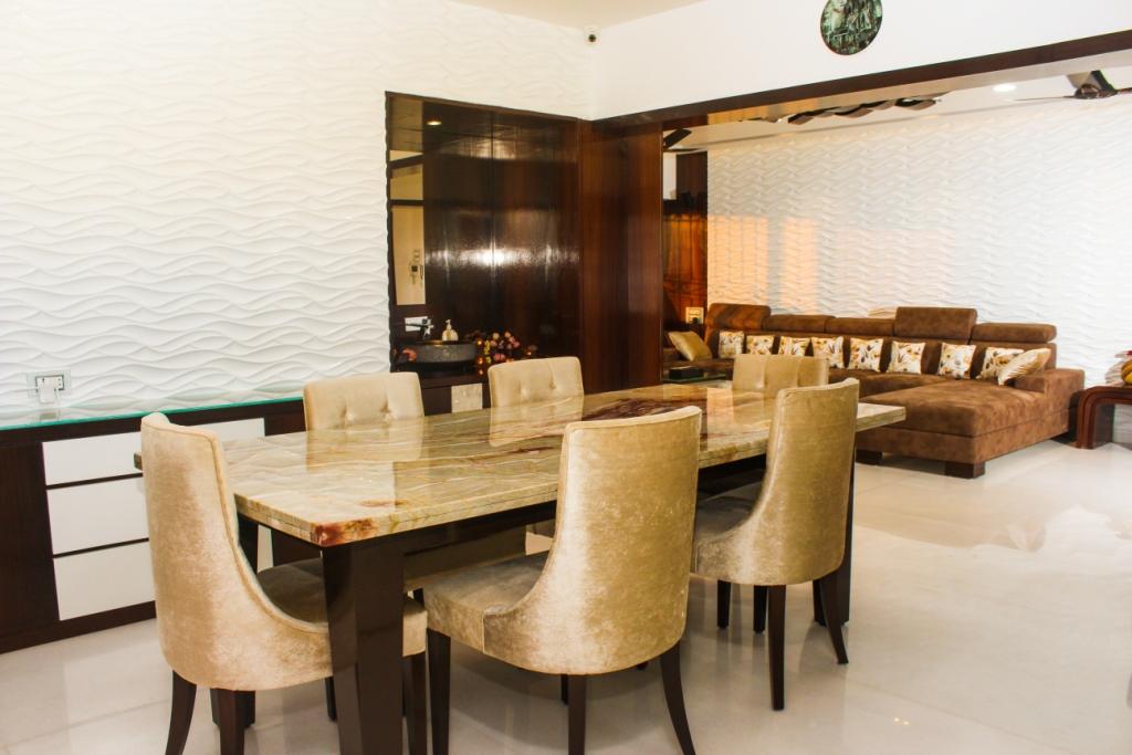 Shining Velvet Dining Chairs In Modern Living Cum Dining Area by VERSATILE INTERIORS Dining-room Contemporary | Interior Design Photos & Ideas