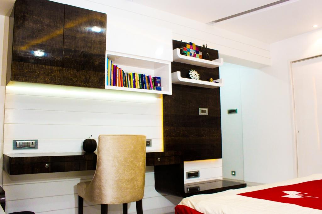 White And Brown Study Area by VERSATILE INTERIORS Bedroom Contemporary | Interior Design Photos & Ideas