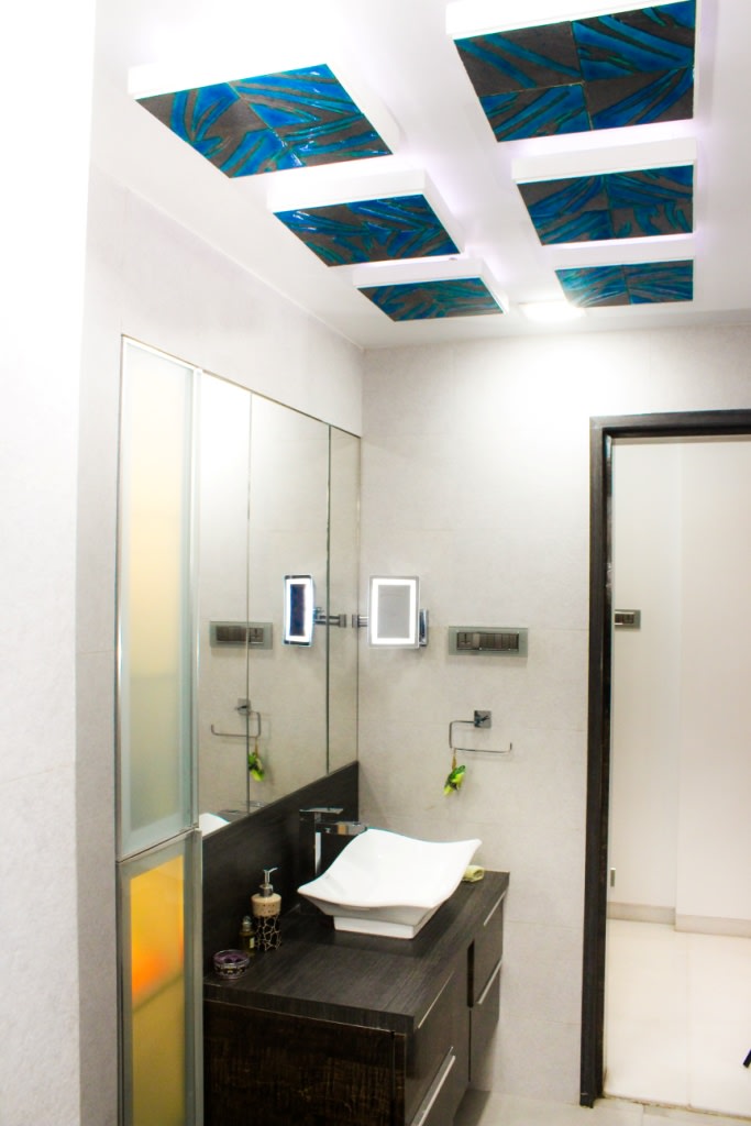 White And Blue False Ceiling In Modern Bathroom by VERSATILE INTERIORS Bathroom Modern | Interior Design Photos & Ideas