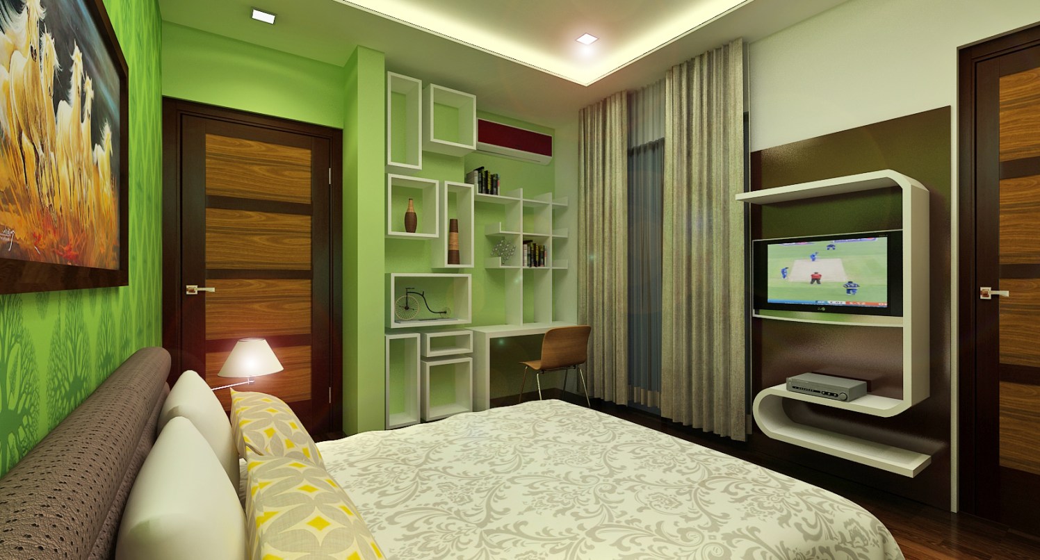 Contemporary bedroom with tv unit by Jamshed Ahmed Bedroom Contemporary | Interior Design Photos & Ideas