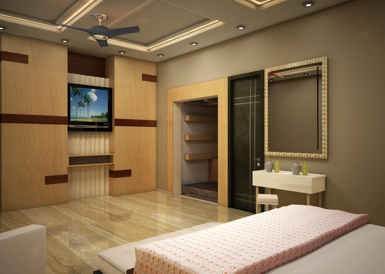 Contemporary bedroom with false ceiling by Jamshed Ahmed Bedroom Contemporary | Interior Design Photos & Ideas