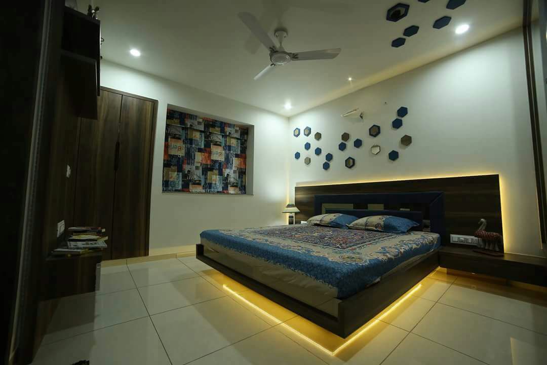 Bedroom with false ceiling marble flooring and wall decor by Chandni Goel Bedroom Contemporary | Interior Design Photos & Ideas