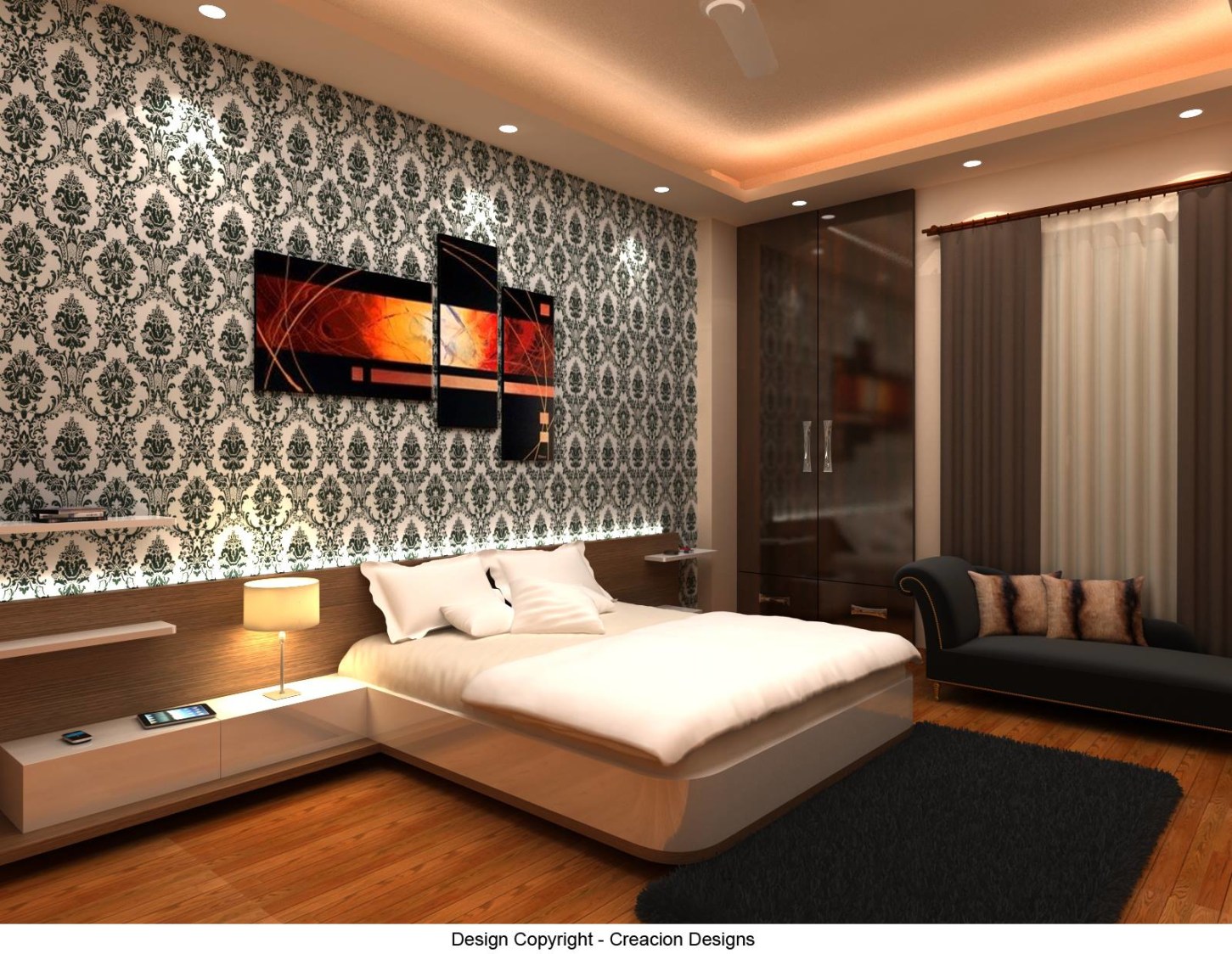 Bedroom With Modern Wall Art by Deepanshu Prasad Bedroom Contemporary | Interior Design Photos & Ideas
