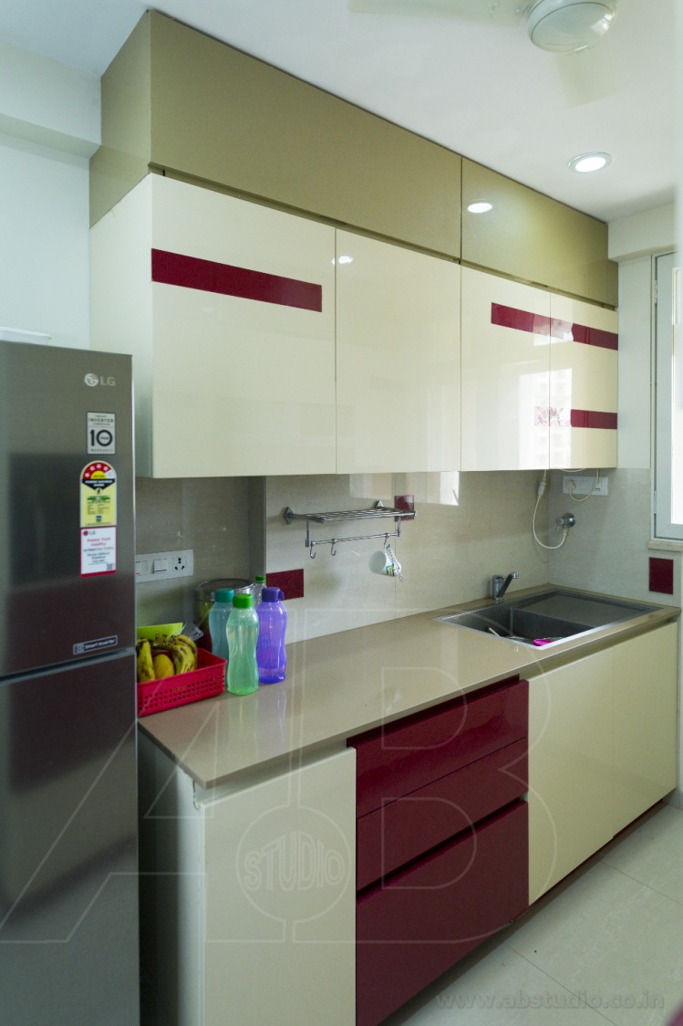 Maroon And Cream Explosions of modern kitchen with Wall-hung and base cabinets by Ankit Gandhi Modular-kitchen Contemporary | Interior Design Photos & Ideas