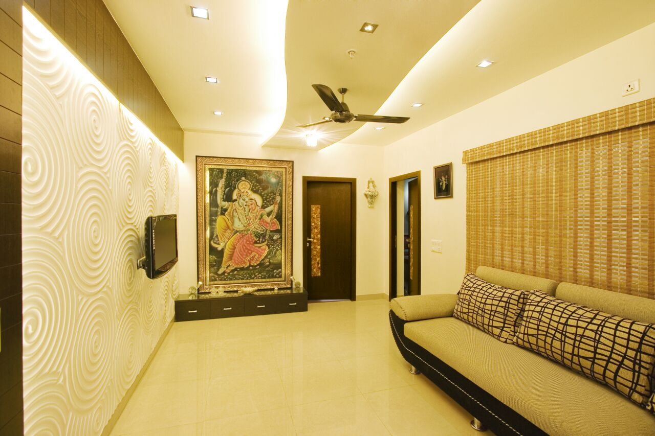 Detailed Wall Art And Textured Sofa In this Stunning Living Room by Yogendra Garg Living-room Contemporary | Interior Design Photos & Ideas