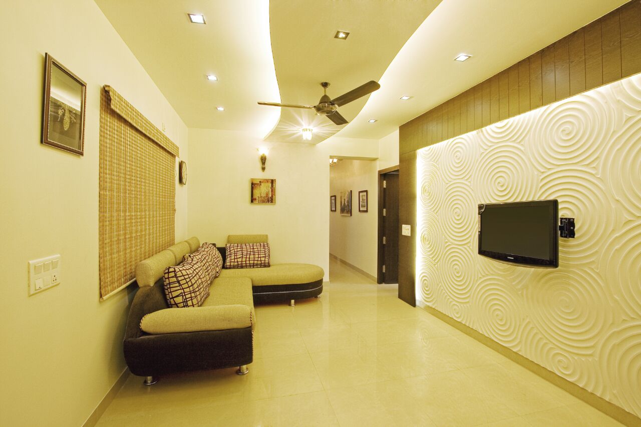 Patterned Wall with TV unit In Living Room by Yogendra Garg Living-room Contemporary | Interior Design Photos & Ideas