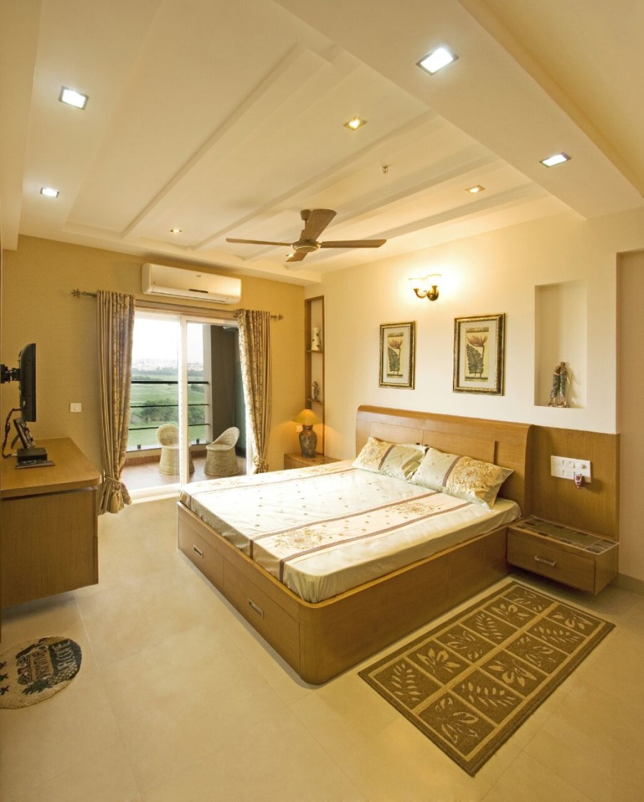Beige Colored Master Bedroom With King Size Bed and False Ceiling by Yogendra Garg Bedroom Contemporary | Interior Design Photos & Ideas