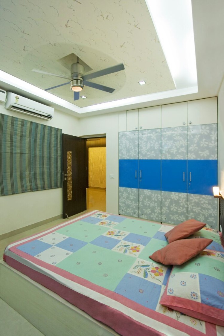 White And Blue Wardrobe In Kids Bedroom with False Ceiling by Yogendra Garg Bedroom Contemporary | Interior Design Photos & Ideas