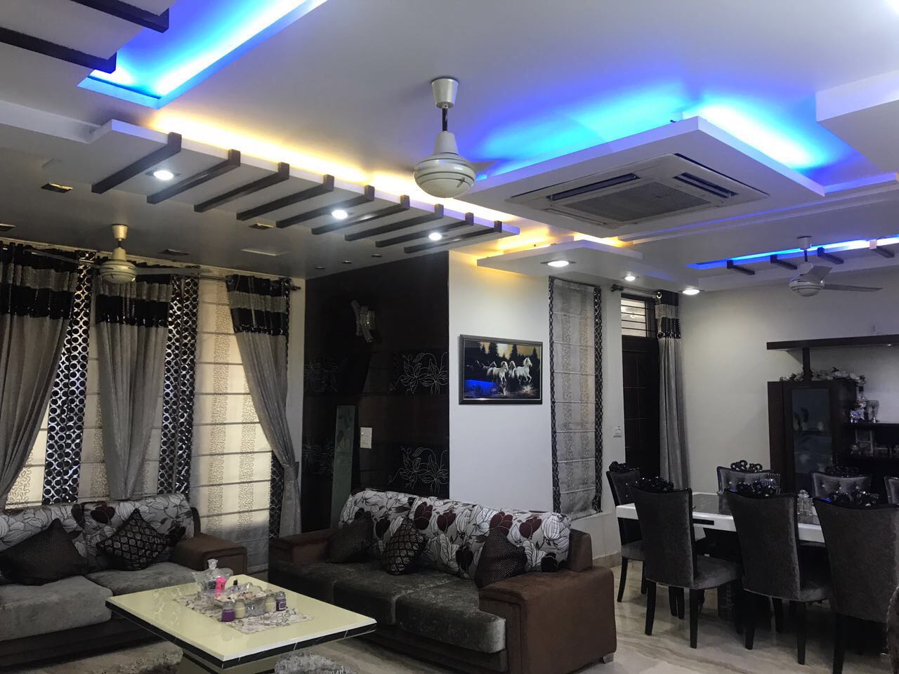 Living Room WithBlue Lighting by Shriya Sabharwal Living-room Contemporary | Interior Design Photos & Ideas