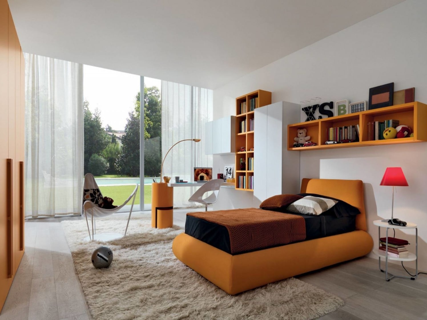 Brown Shade Bulky Bed And Soft Rug In Bedroom by Shyam Gupta Bedroom Modern | Interior Design Photos & Ideas