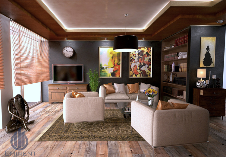 Wooden Flooring And Hanging Lights In Living Room by Shyam Gupta Living-room Modern | Interior Design Photos & Ideas