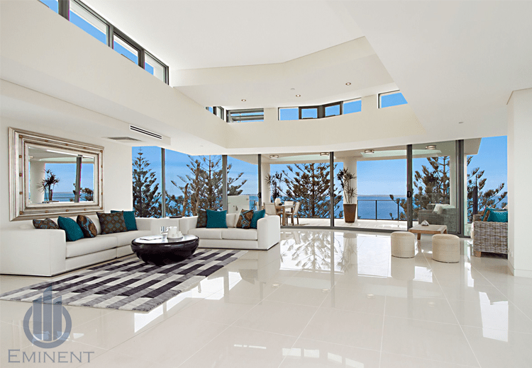 White Sectional Sofa And White Marble Flooring In Living Room by Shyam Gupta Living-room Modern | Interior Design Photos & Ideas