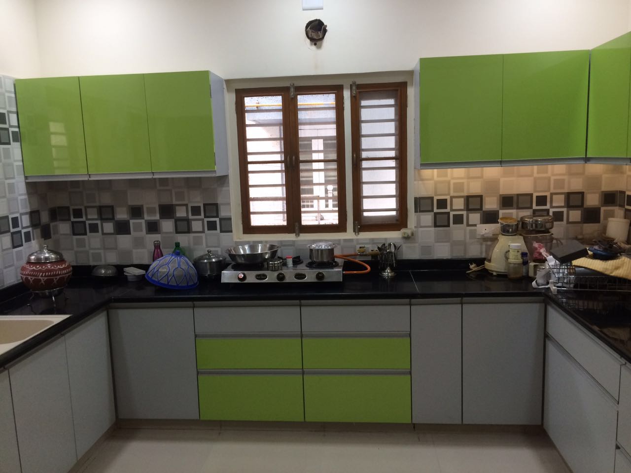 Olive Green And Grey Themed Modular Kitchen by Nirav Gor Modular-kitchen | Interior Design Photos & Ideas