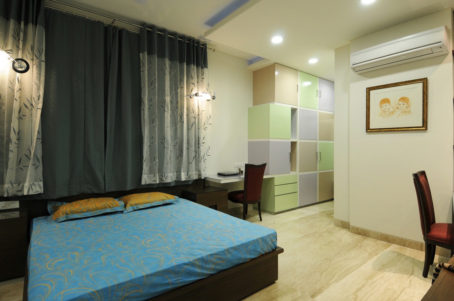 Bedroom With False Ceiling And Marble Flooring by Nandigam Harish Bedroom Modern | Interior Design Photos & Ideas