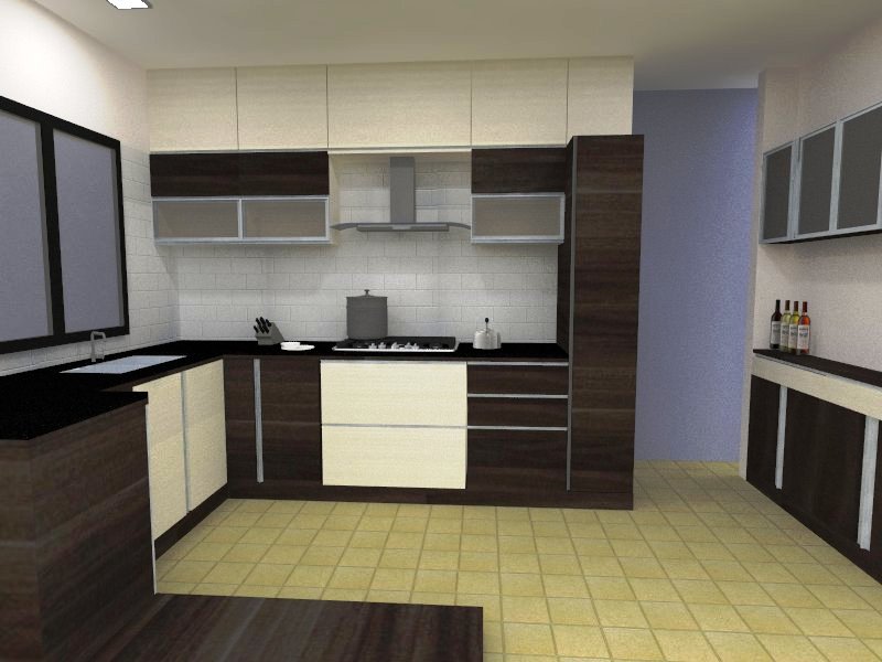 L shape kitchen with marble flooring and white cabinets by Richa Jindal Modular-kitchen Minimalistic | Interior Design Photos & Ideas