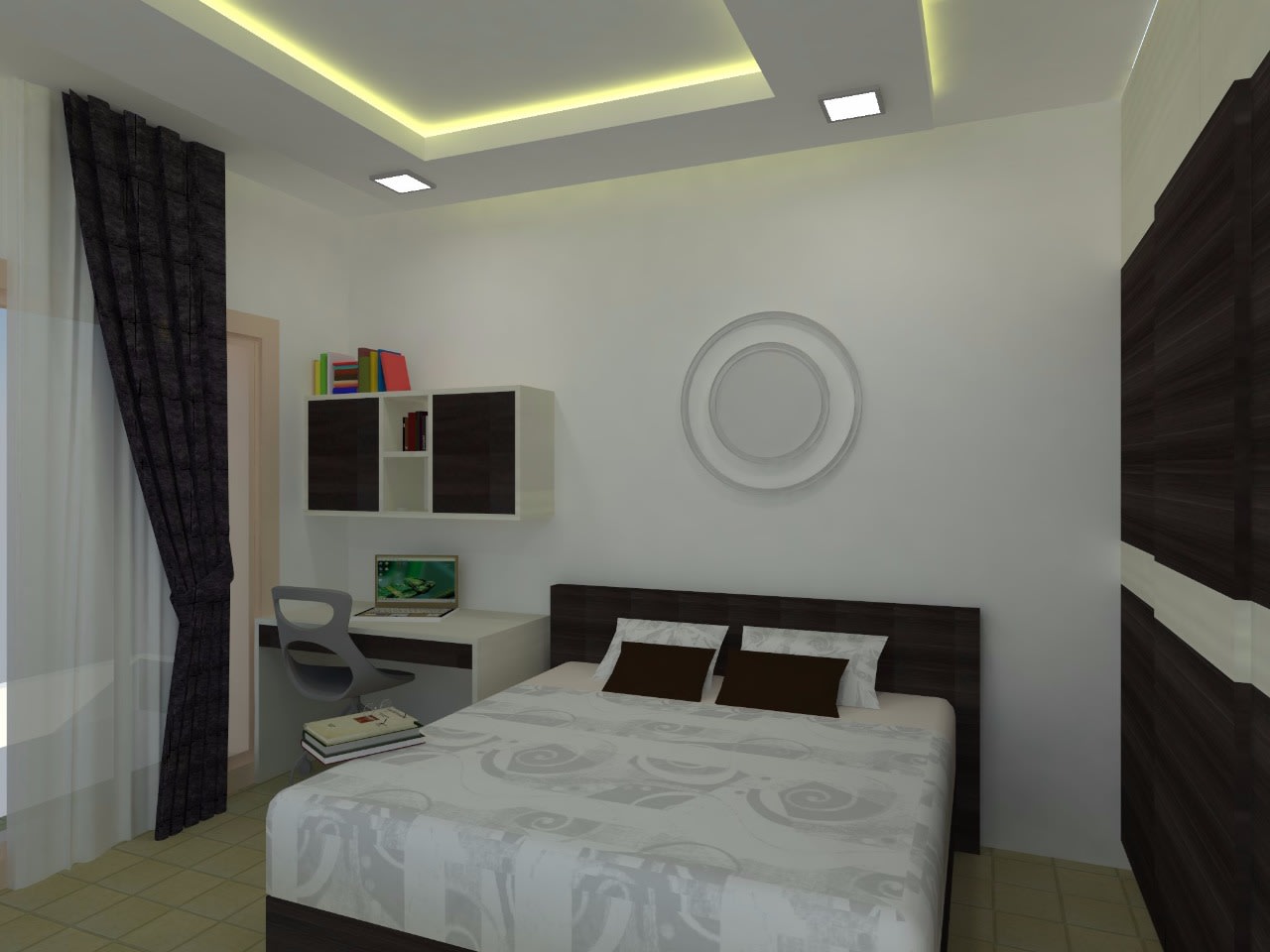 Bedroom with false ceiling lights and marble flooring by Richa Jindal Bedroom Modern Minimalistic | Interior Design Photos & Ideas