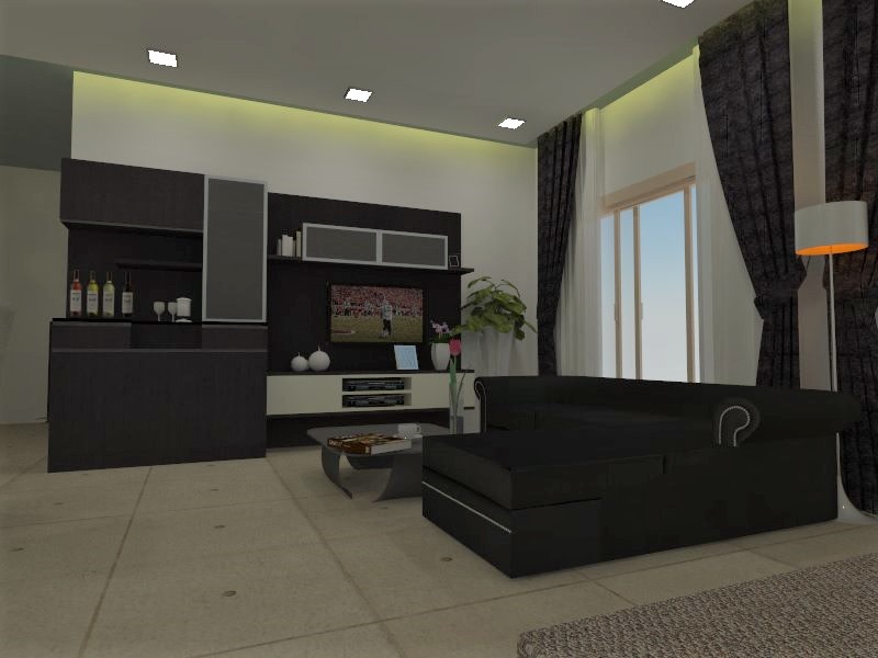L shape dark brown sofa with modern display unit and marble flooring by Richa Jindal Living-room Modern | Interior Design Photos & Ideas