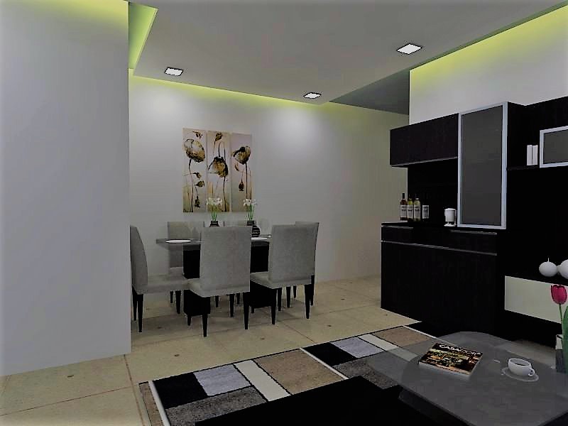 Dinning space with modern display unit and marble flooring by Richa Jindal Dining-room Contemporary | Interior Design Photos & Ideas