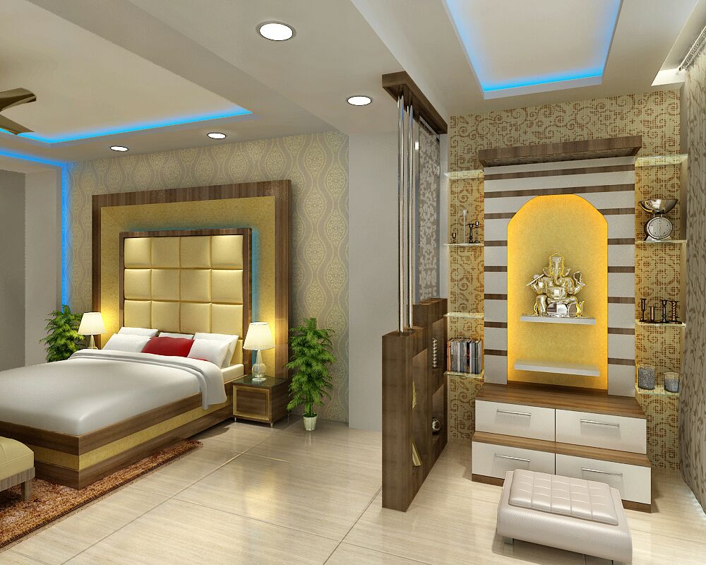 Bedroom with prayer room by Jaideep Mandal Open-spaces Contemporary | Interior Design Photos & Ideas