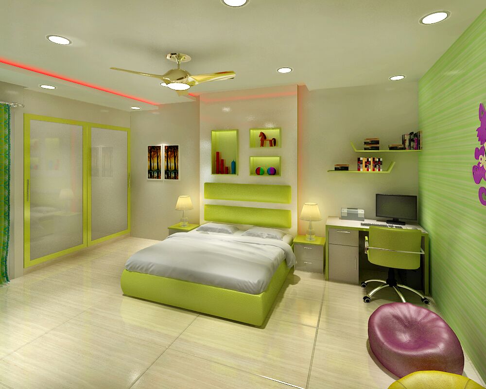 Green themed bedroom by Jaideep Mandal Bedroom Modern | Interior Design Photos & Ideas
