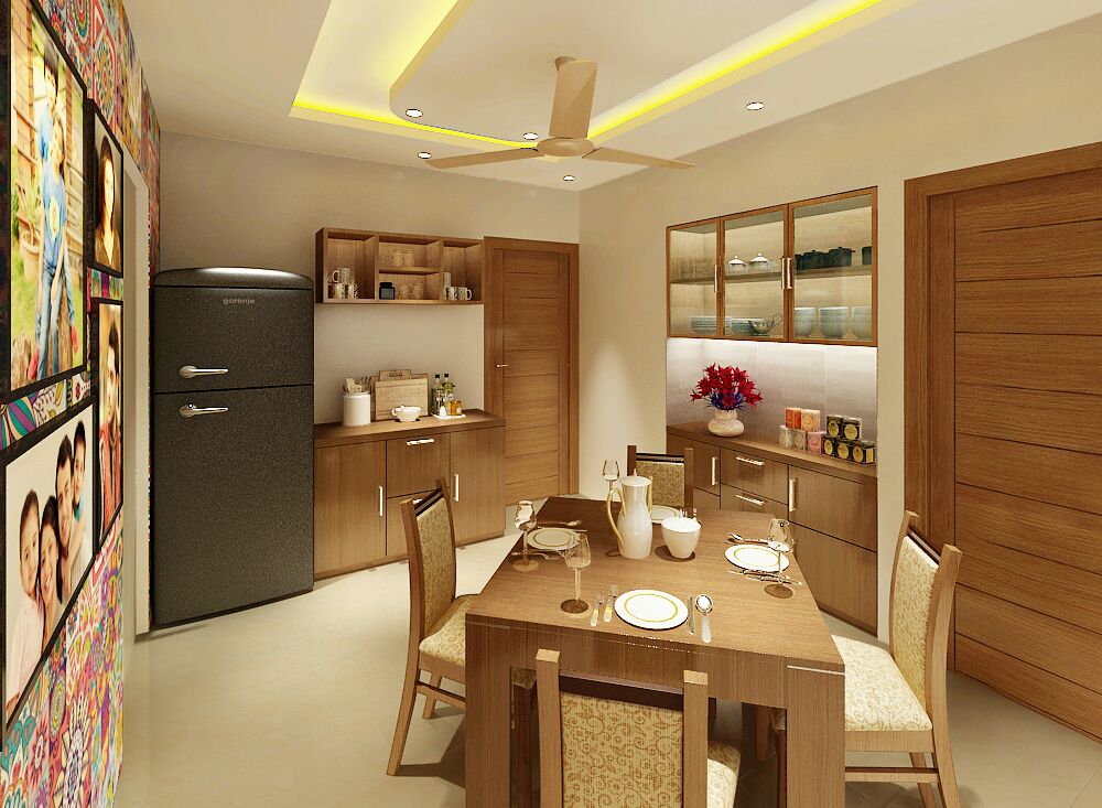 Modern dining room with shelves by Jaideep Mandal Dining-room Contemporary | Interior Design Photos & Ideas