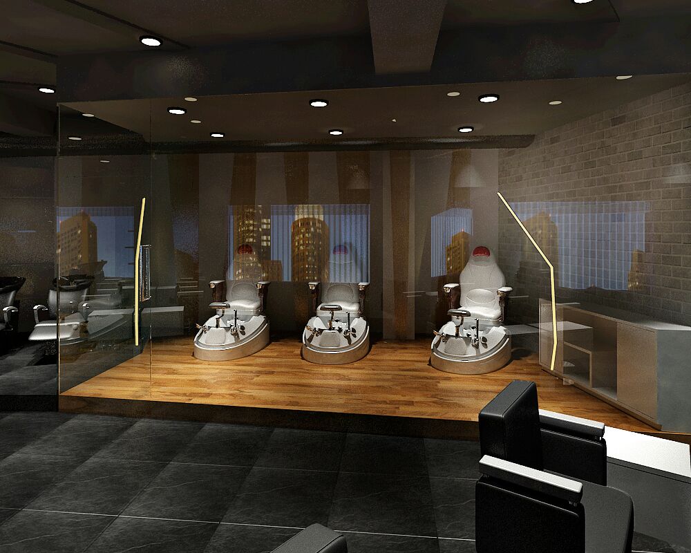 Mani pedi room with a glass wall by Jaideep Mandal Modern | Interior Design Photos & Ideas