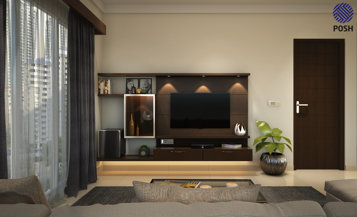 Contemporary living room with tv unit by Priyanka Rai Living-room Contemporary | Interior Design Photos & Ideas