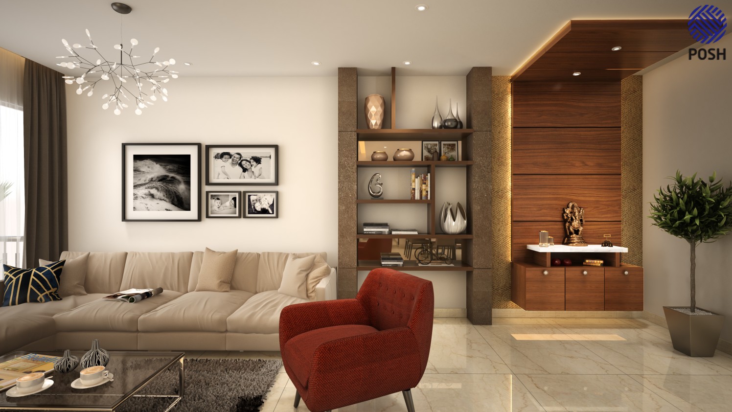Contemporary living room with marble flooring by Priyanka Rai Living-room Contemporary | Interior Design Photos & Ideas