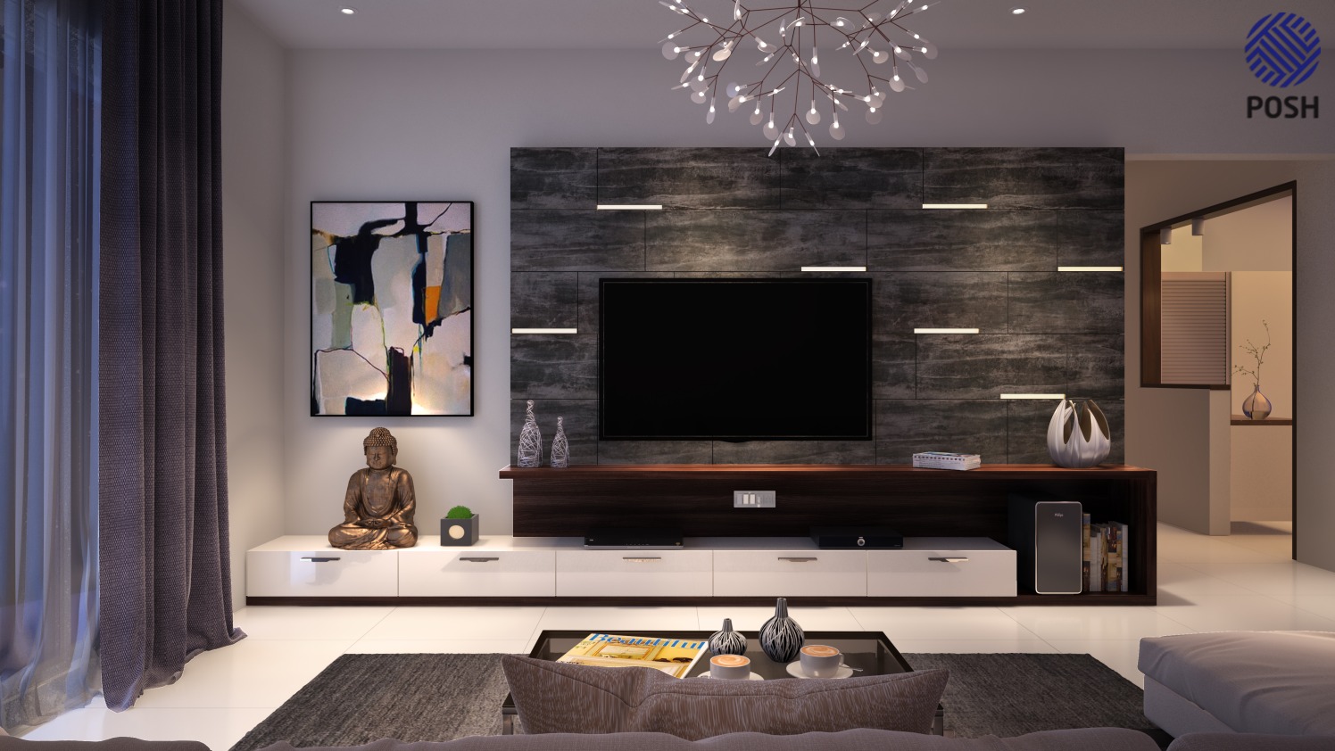 Contemporary living room with tv unit by Priyanka Rai Living-room Contemporary | Interior Design Photos & Ideas