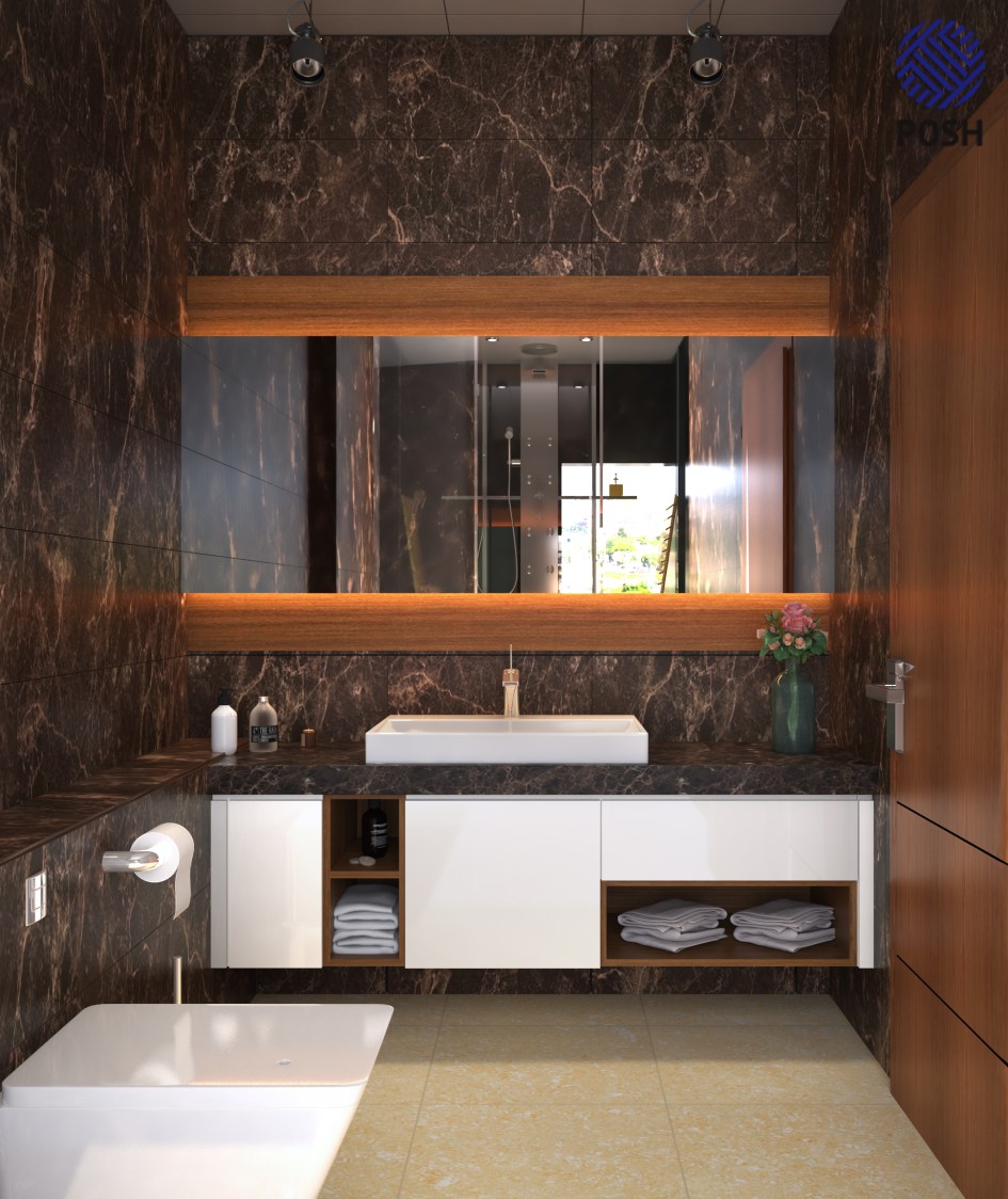 Modern bathroom with marble flooring by Priyanka Rai Bathroom Modern | Interior Design Photos & Ideas