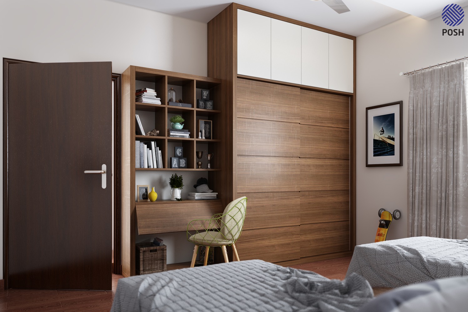 Contemporary kids bedroom with wooden furniture by Priyanka Rai Bedroom Contemporary | Interior Design Photos & Ideas